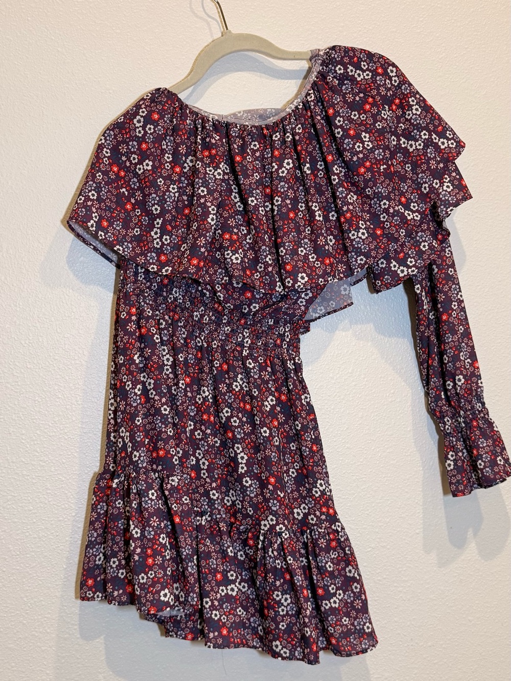 Women's Floral One-Shoulder Ruffle Dress - Purple Floral